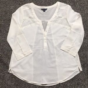 American Eagle White Lace Chiffon Blouse Size XS